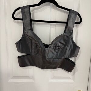 Karen Millen Metallic Cutout Crop Top - Black